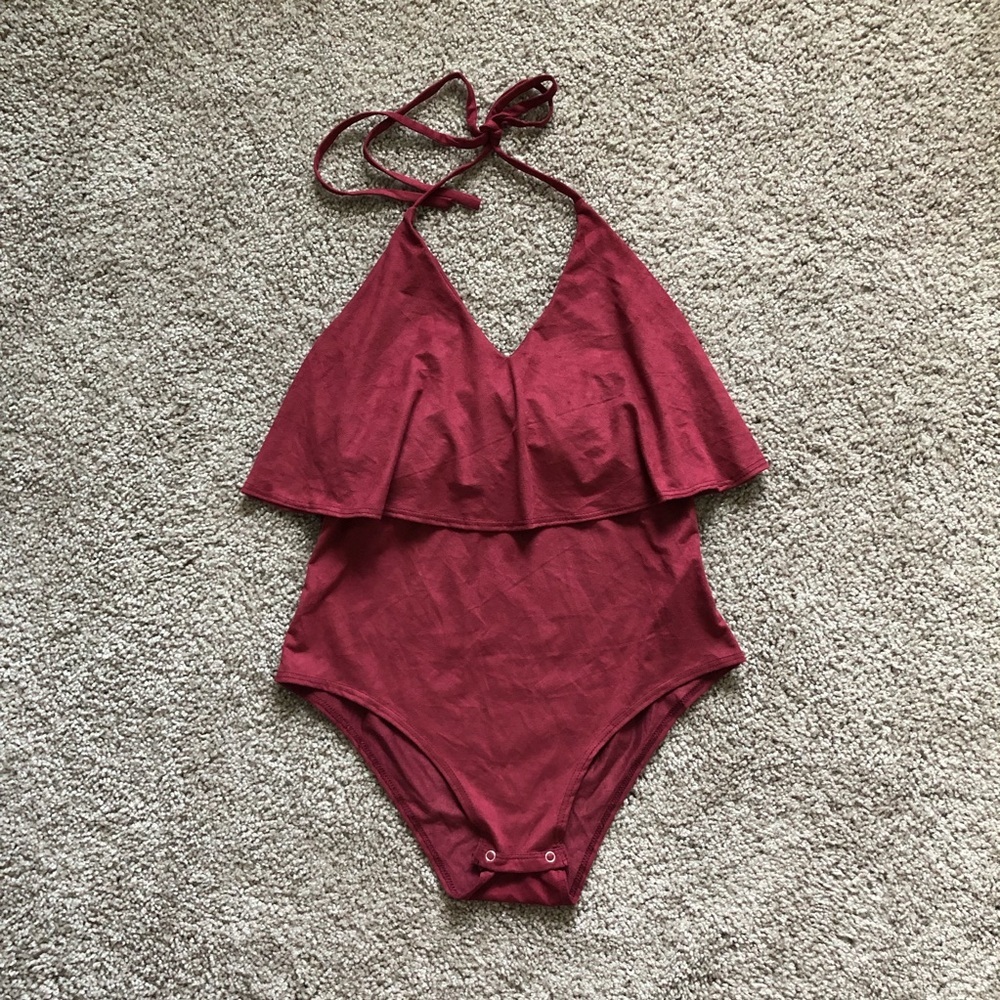 Dainty Hooligan Suede Burgundy Bodysuit Size M